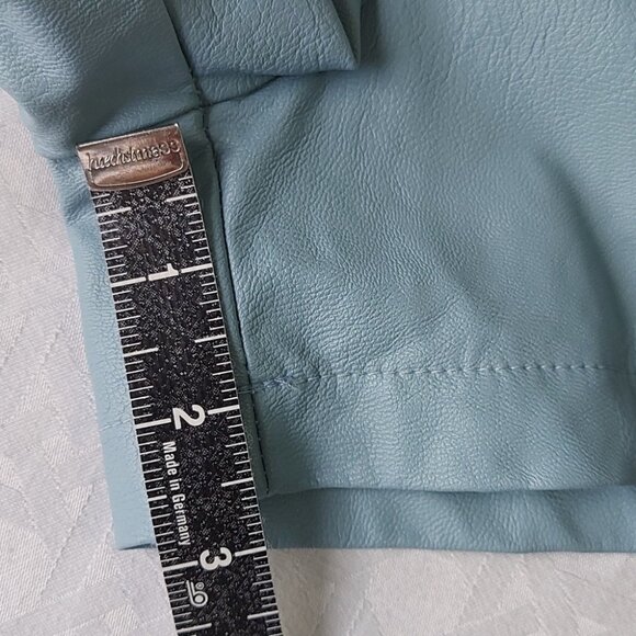 Luna Allegra High Waist Faux Leather Shorts Small Teal Blue Paperbag Tie Waist - Picture 7 of 11